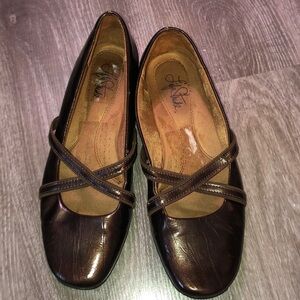 Life Stride Brown Cross-Strap Women's Flats